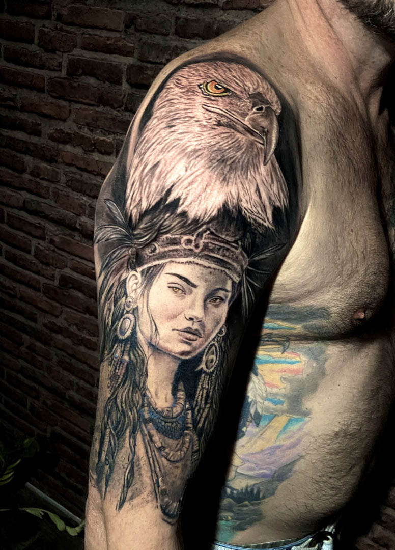 Tatuagem De Guia E Ndia Realista Studio Fp Tattoo